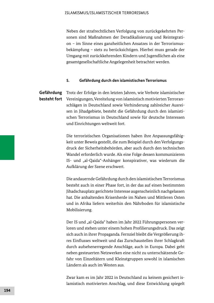 Seite 194 des Verfassungsschutzbericht 2022 Bund