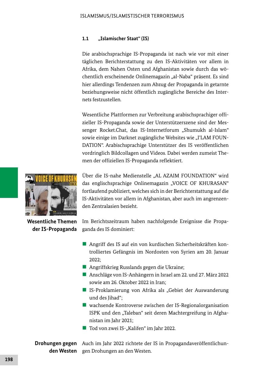 Seite 198 des Verfassungsschutzbericht 2022 Bund
