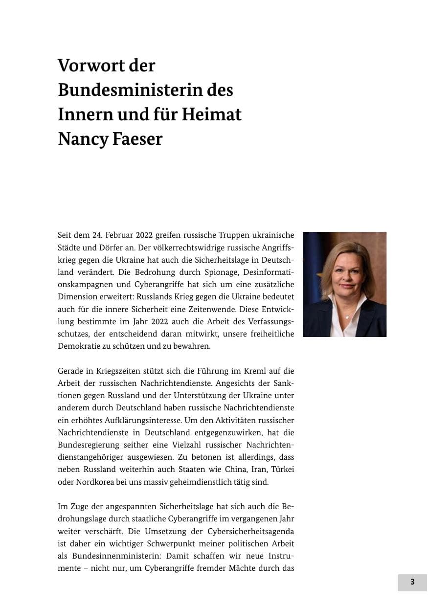 Seite 3 des Verfassungsschutzbericht 2022 Bund