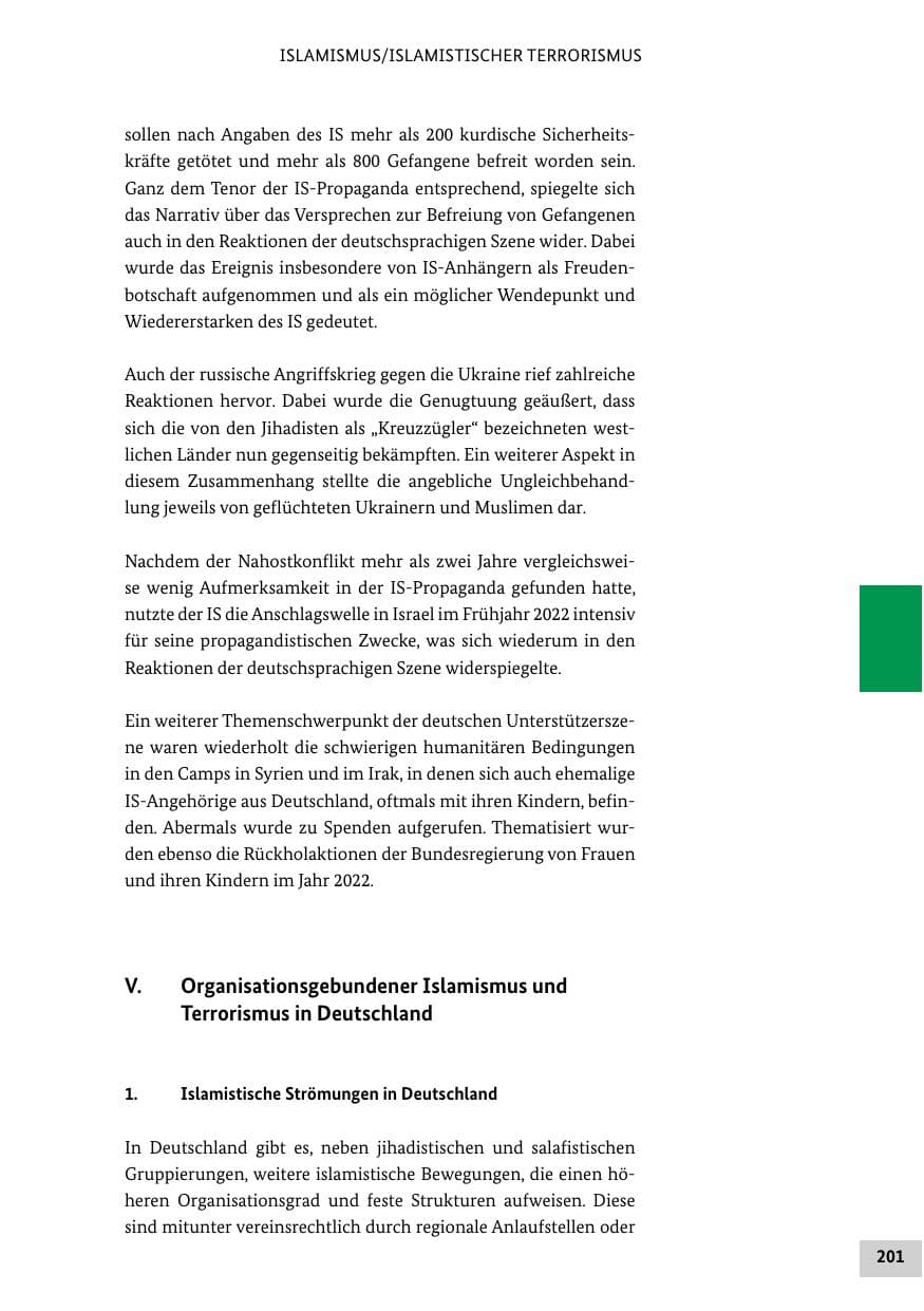 Seite 201 des Verfassungsschutzbericht 2022 Bund