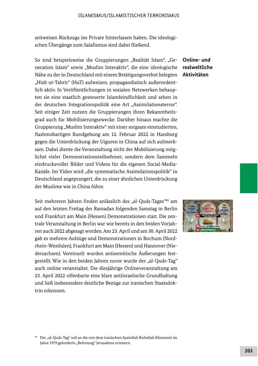 Seite 203 des Verfassungsschutzbericht 2022 Bund