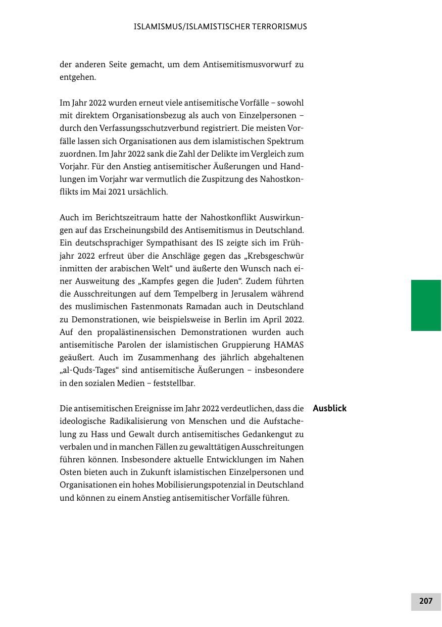 Seite 207 des Verfassungsschutzbericht 2022 Bund