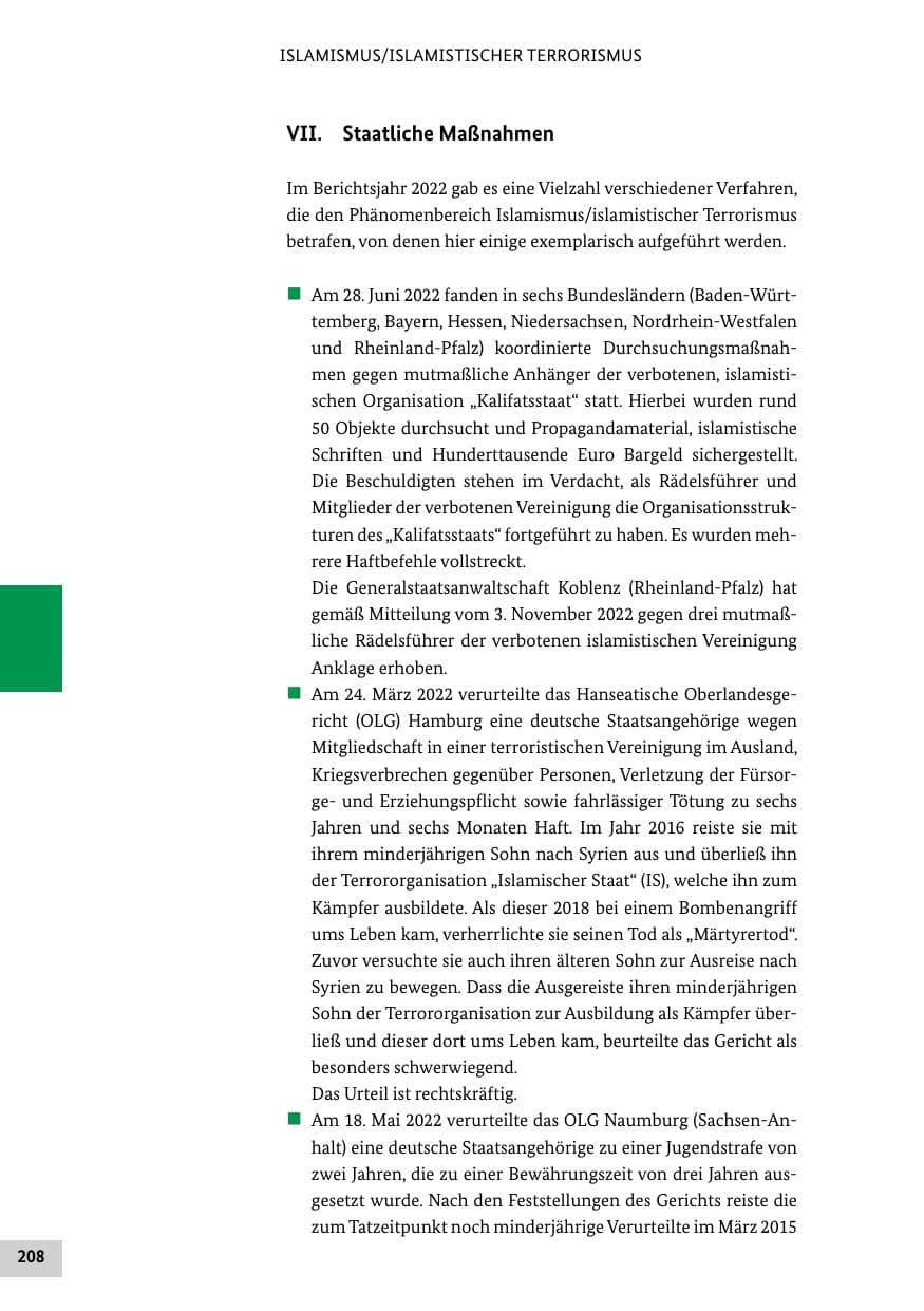 Seite 208 des Verfassungsschutzbericht 2022 Bund