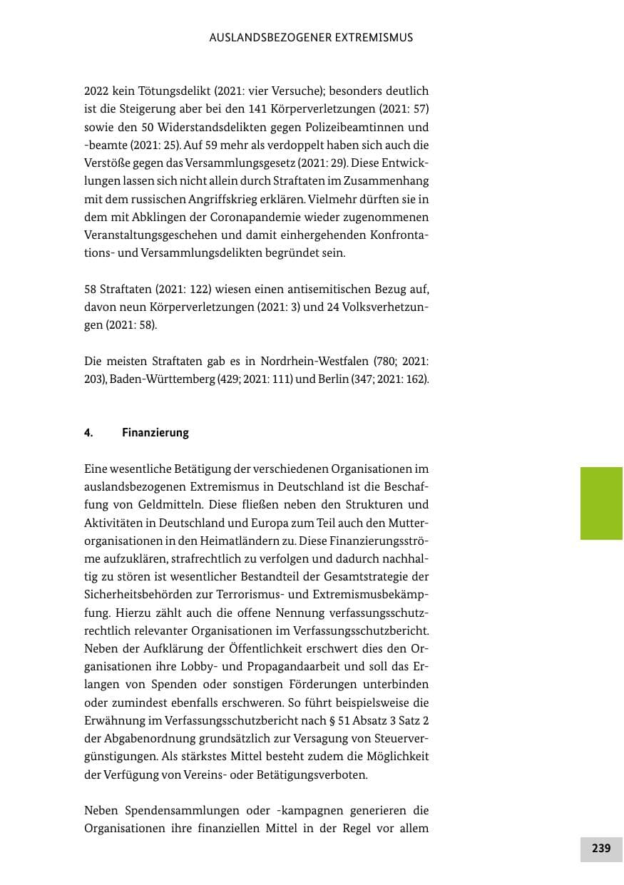 Seite 239 des Verfassungsschutzbericht 2022 Bund