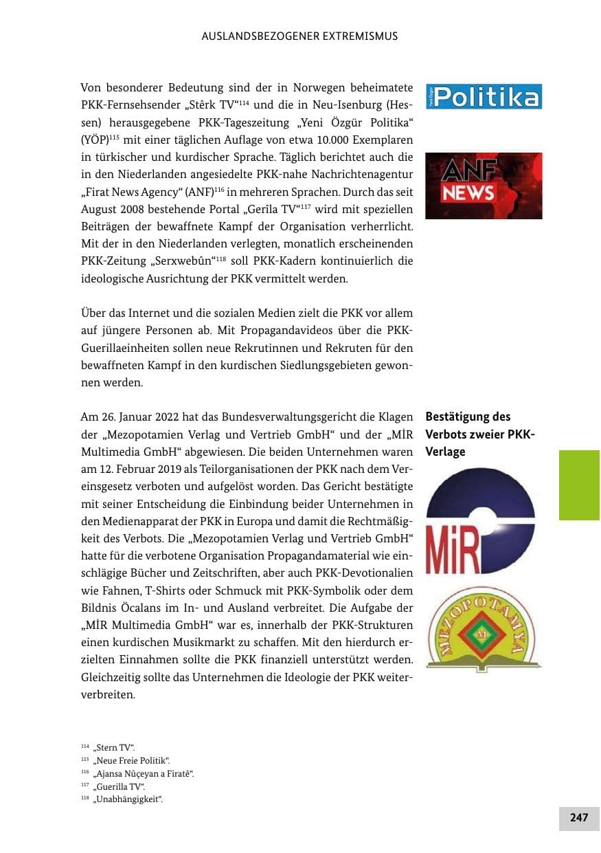Seite 247 des Verfassungsschutzbericht 2022 Bund