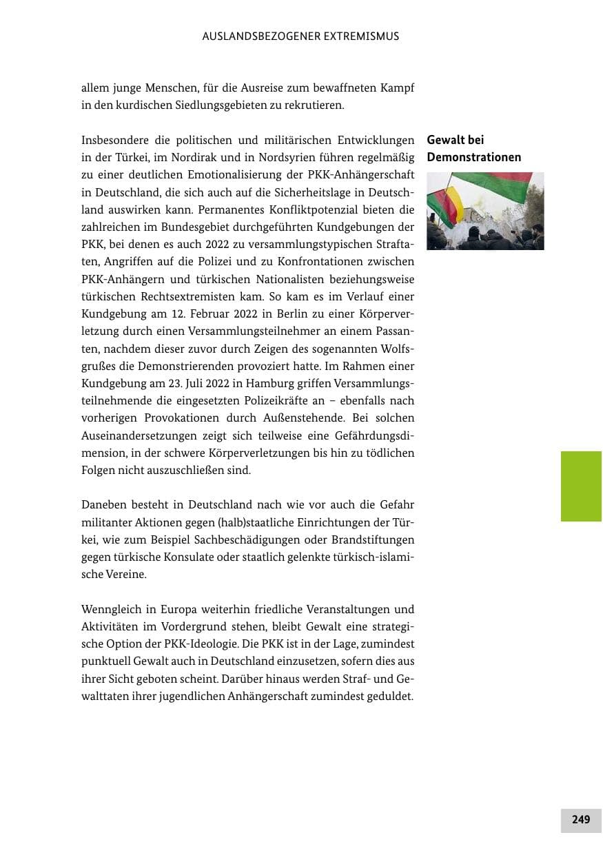 Seite 249 des Verfassungsschutzbericht 2022 Bund