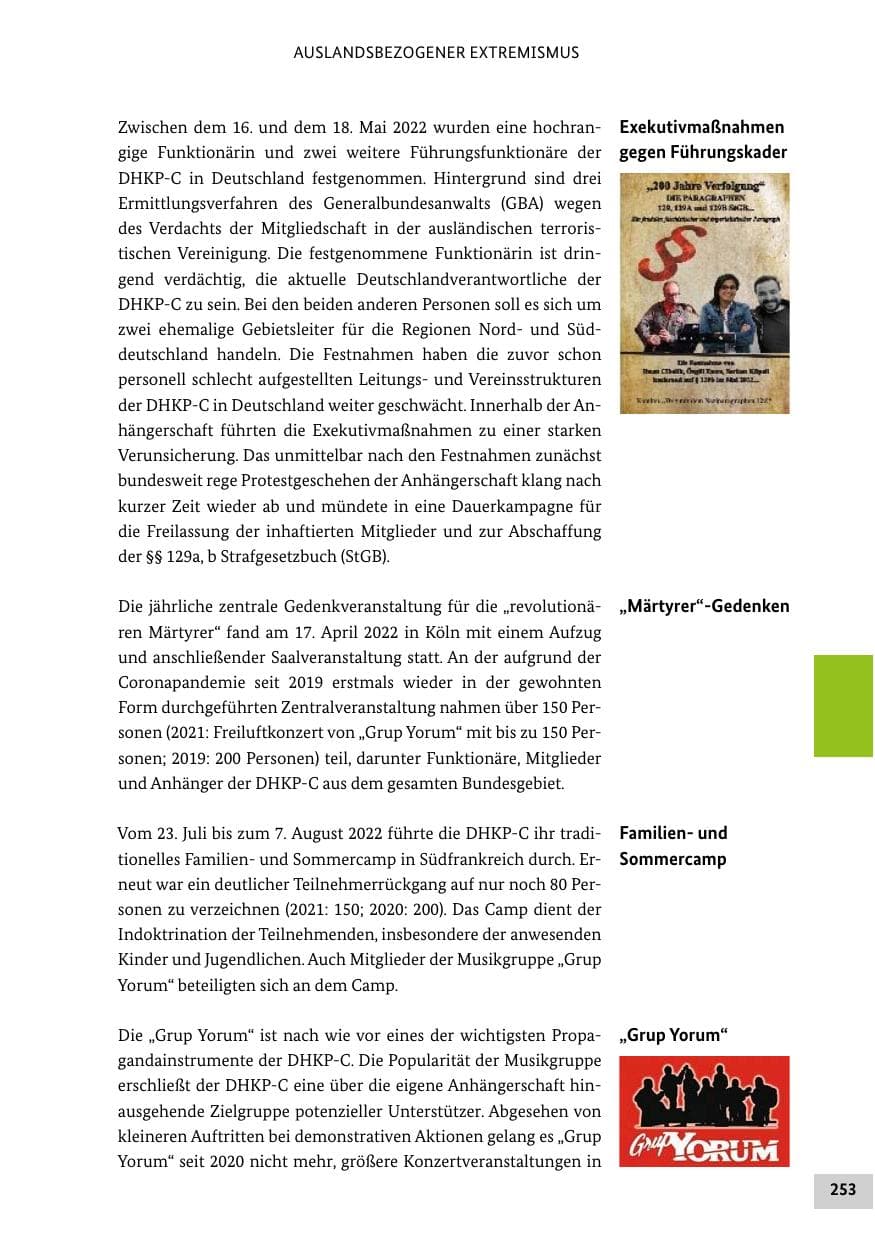 Seite 253 des Verfassungsschutzbericht 2022 Bund