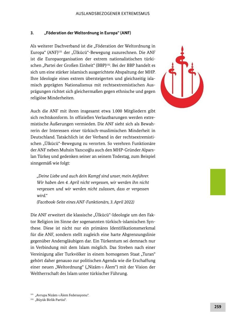 Seite 259 des Verfassungsschutzbericht 2022 Bund