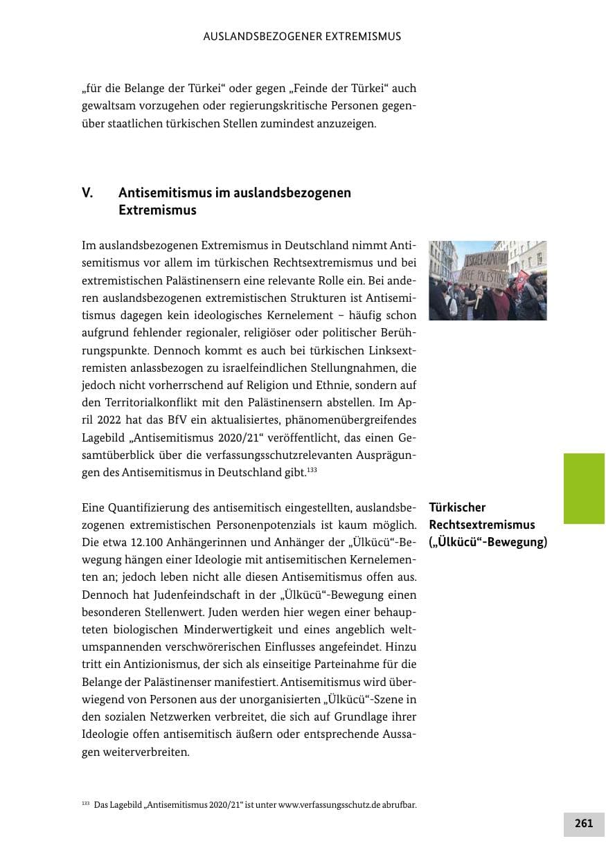 Seite 261 des Verfassungsschutzbericht 2022 Bund