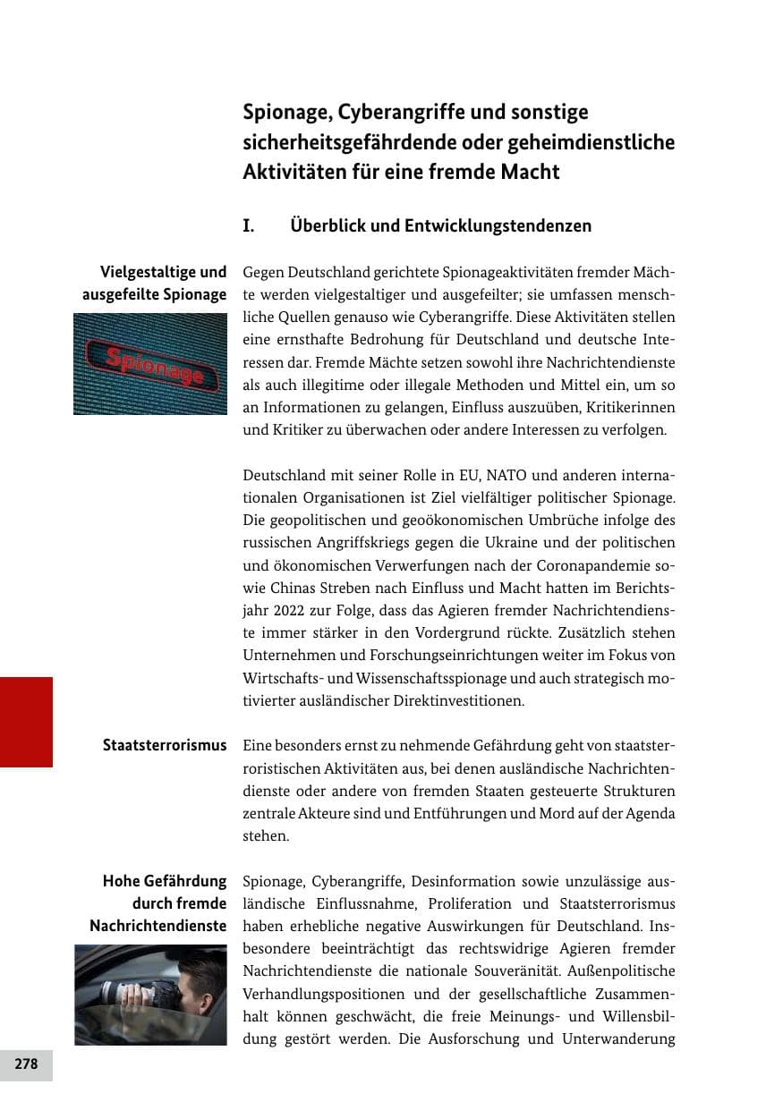 Seite 278 des Verfassungsschutzbericht 2022 Bund