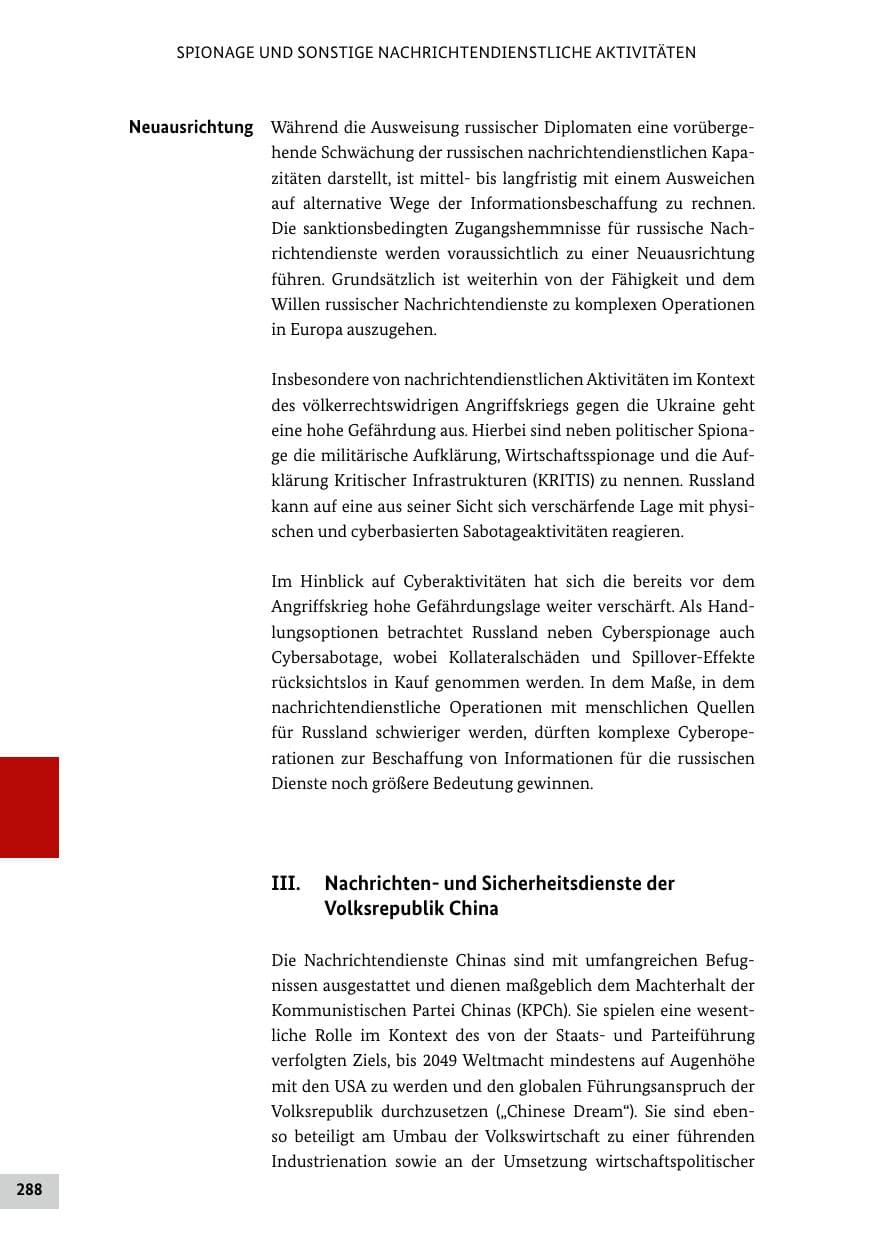 Seite 288 des Verfassungsschutzbericht 2022 Bund