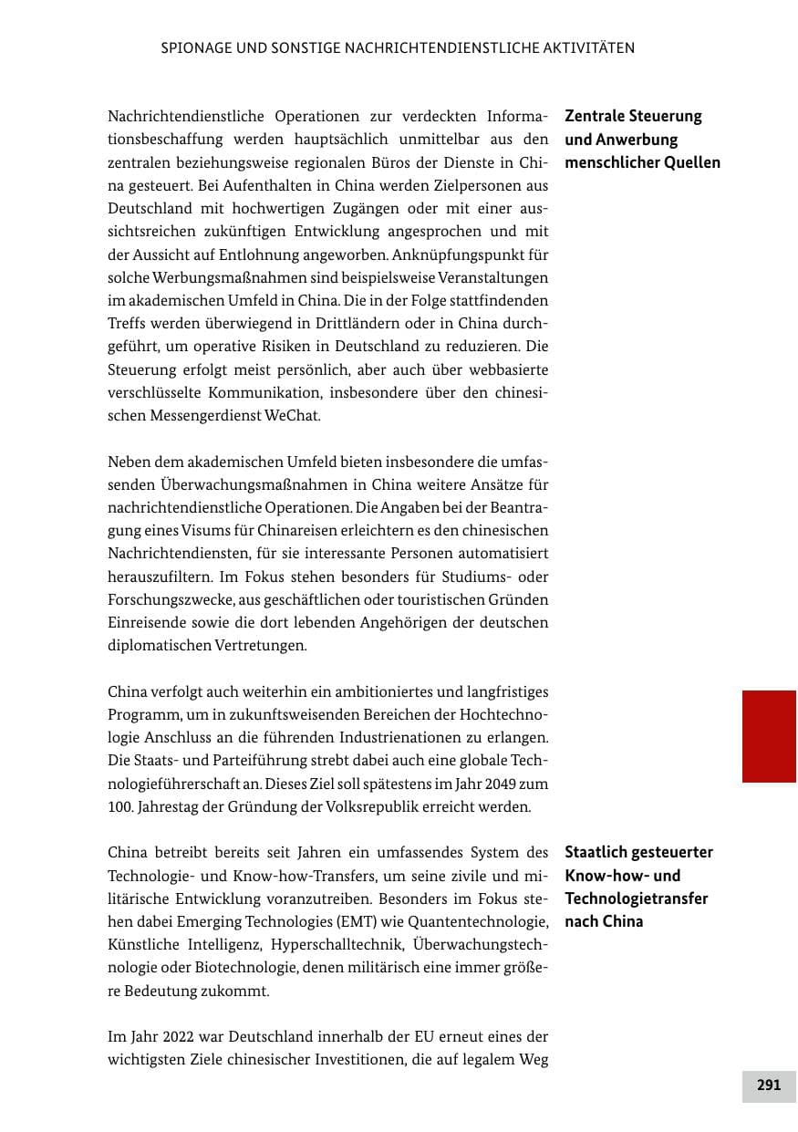 Seite 291 des Verfassungsschutzbericht 2022 Bund