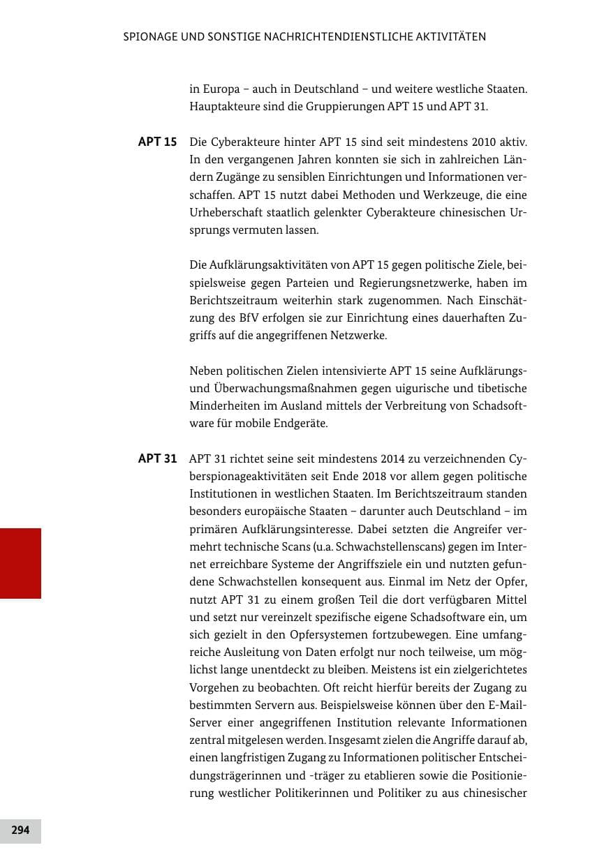 Seite 294 des Verfassungsschutzbericht 2022 Bund