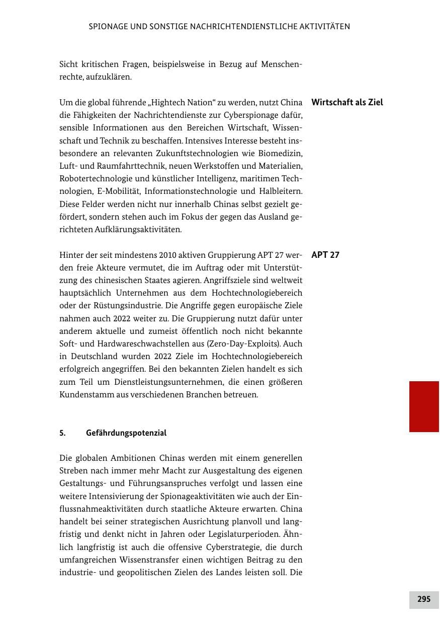 Seite 295 des Verfassungsschutzbericht 2022 Bund