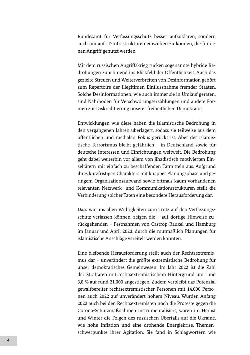 Seite 4 des Verfassungsschutzbericht 2022 Bund