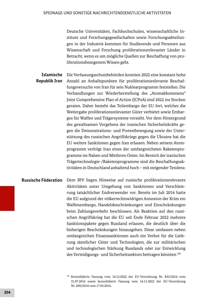 Seite 304 des Verfassungsschutzbericht 2022 Bund