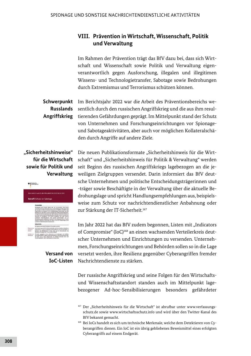 Seite 308 des Verfassungsschutzbericht 2022 Bund