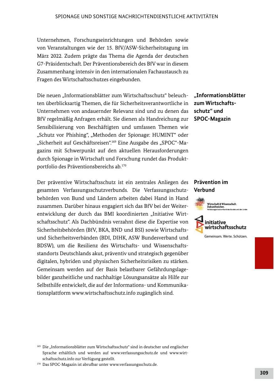 Seite 309 des Verfassungsschutzbericht 2022 Bund