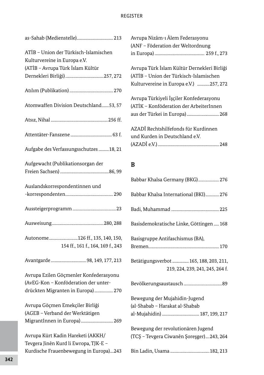 Seite 342 des Verfassungsschutzbericht 2022 Bund