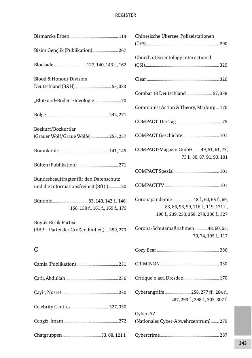 Seite 343 des Verfassungsschutzbericht 2022 Bund