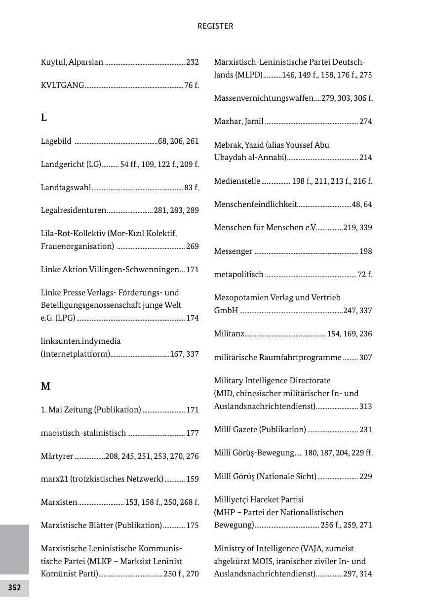 Seite 352 des Verfassungsschutzbericht 2022 Bund