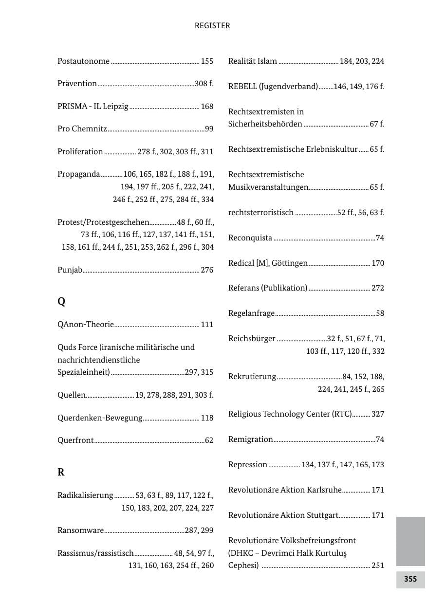 Seite 355 des Verfassungsschutzbericht 2022 Bund