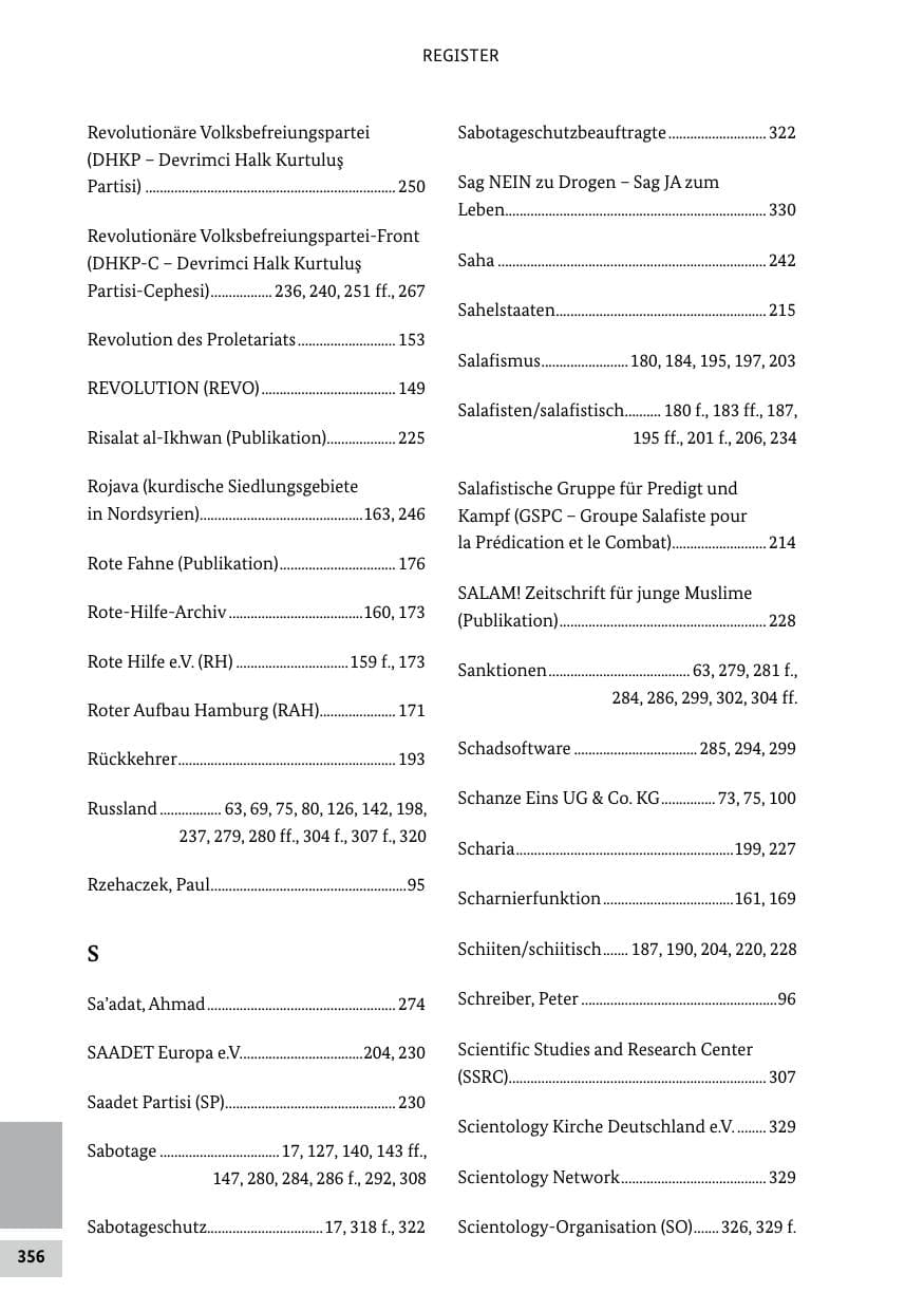 Seite 356 des Verfassungsschutzbericht 2022 Bund