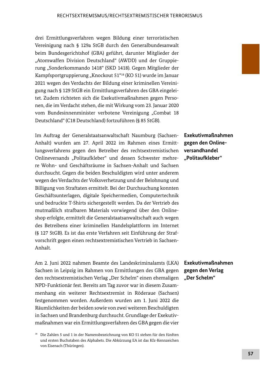 Seite 57 des Verfassungsschutzbericht 2022 Bund