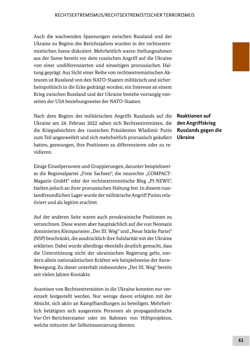 Seite 61 des Verfassungsschutzbericht 2022 Bund
