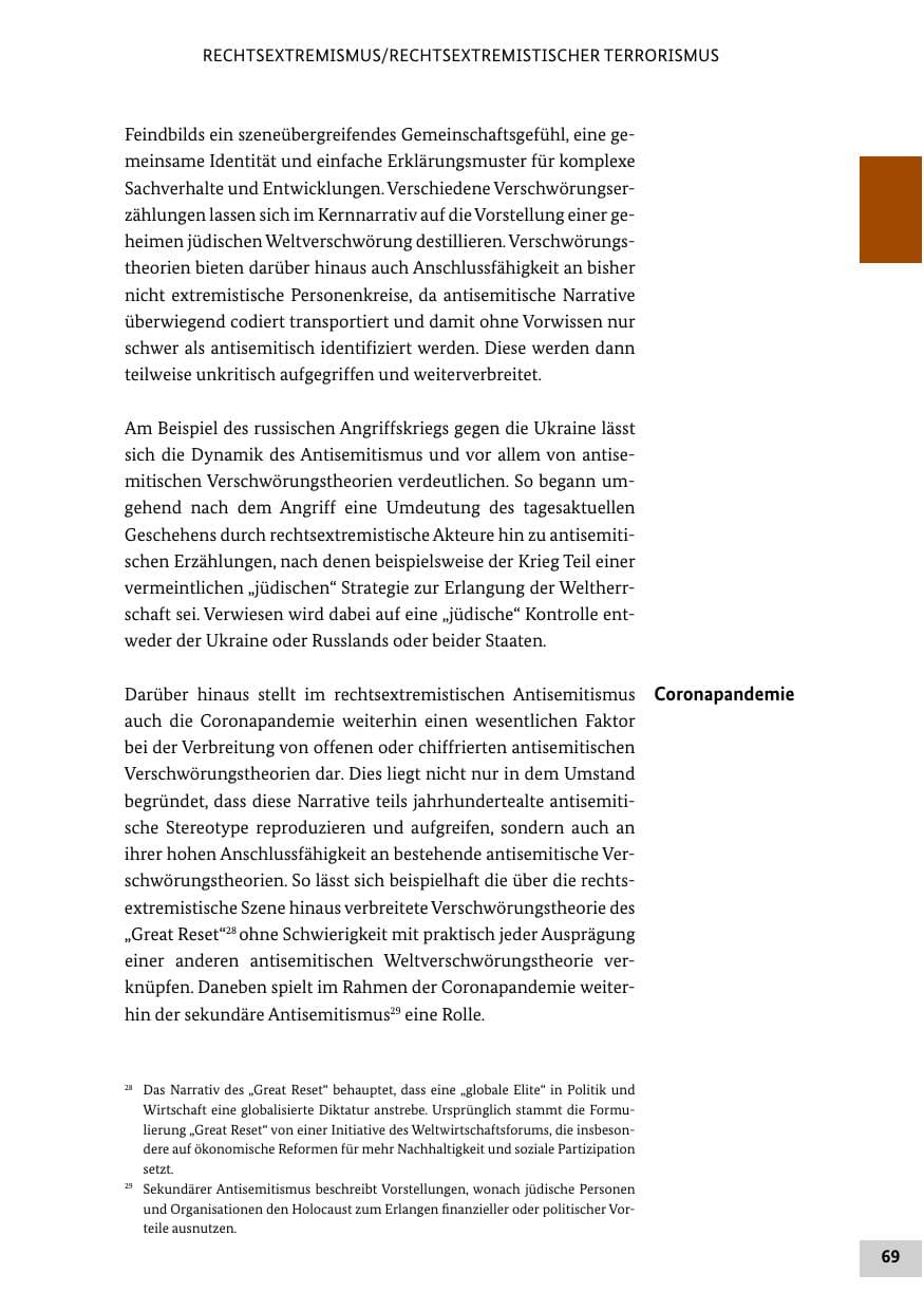 Seite 69 des Verfassungsschutzbericht 2022 Bund