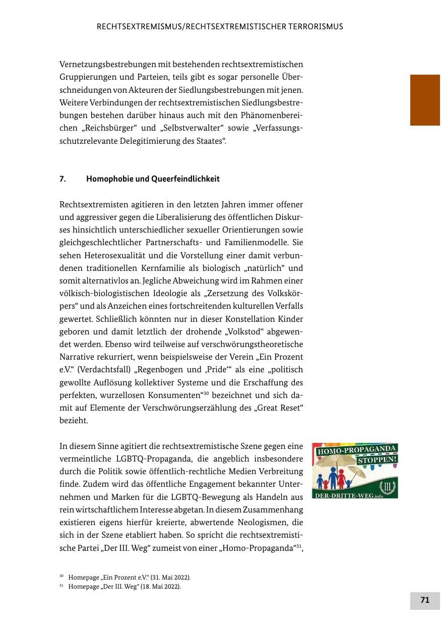 Seite 71 des Verfassungsschutzbericht 2022 Bund