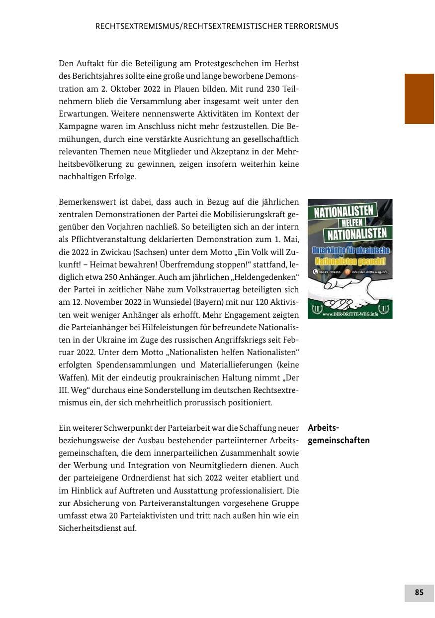 Seite 85 des Verfassungsschutzbericht 2022 Bund