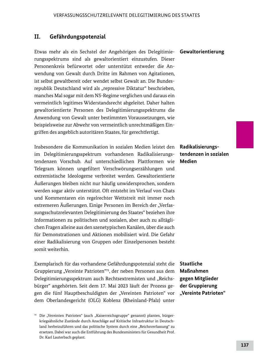 Seite 137 des Verfassungsschutzbericht 2024 Bund