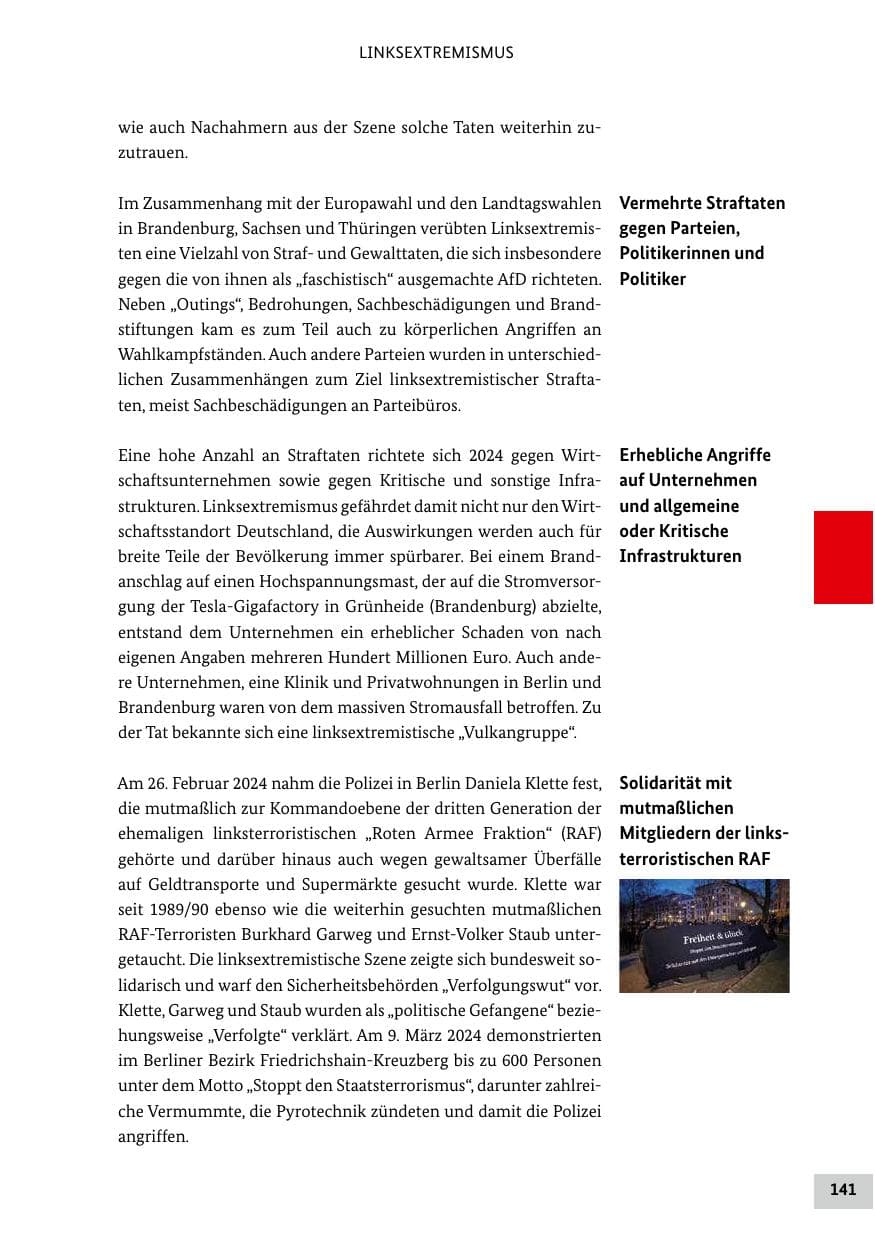 Seite 141 des Verfassungsschutzbericht 2024 Bund