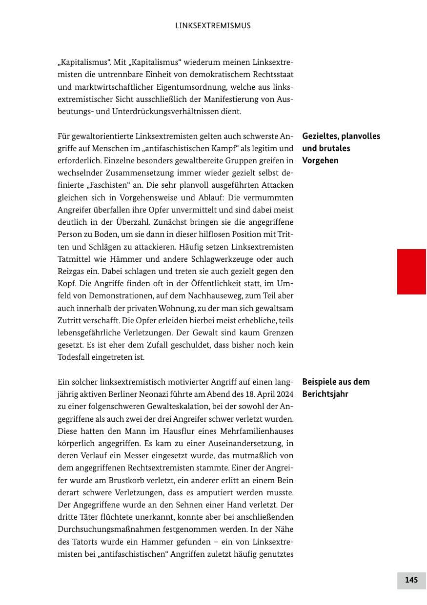 Seite 145 des Verfassungsschutzbericht 2024 Bund