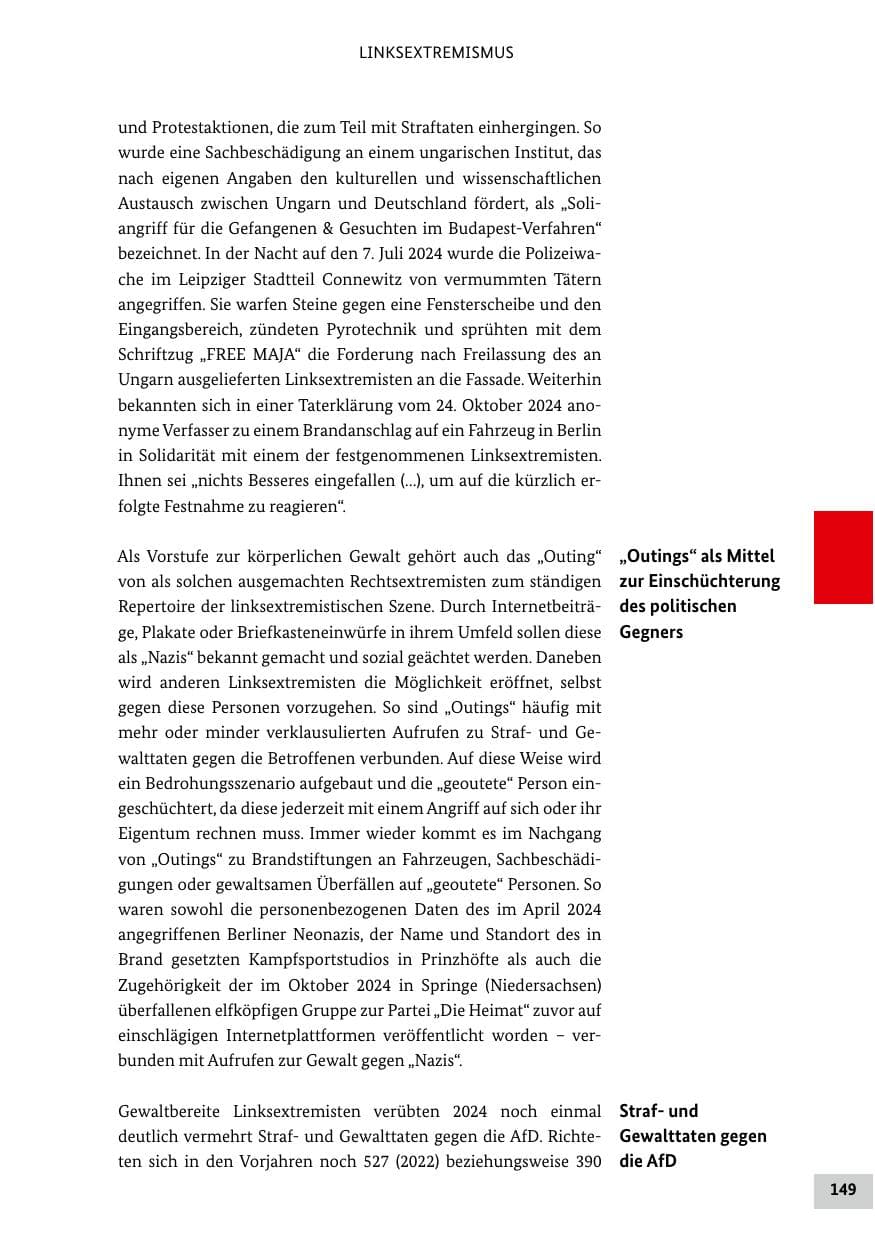 Seite 149 des Verfassungsschutzbericht 2024 Bund