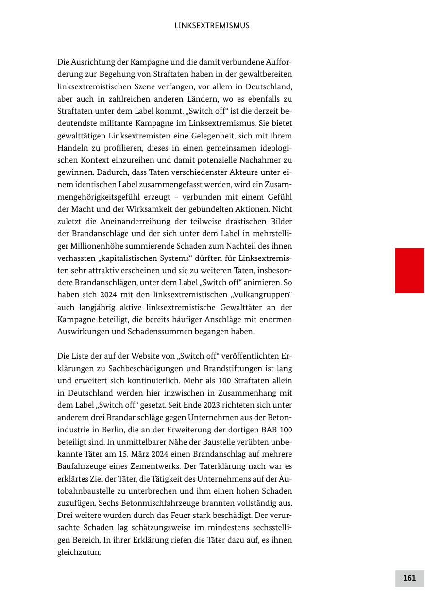 Seite 161 des Verfassungsschutzbericht 2024 Bund