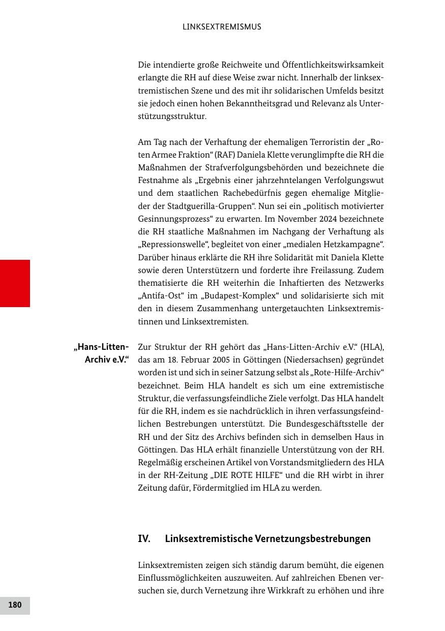 Seite 180 des Verfassungsschutzbericht 2024 Bund