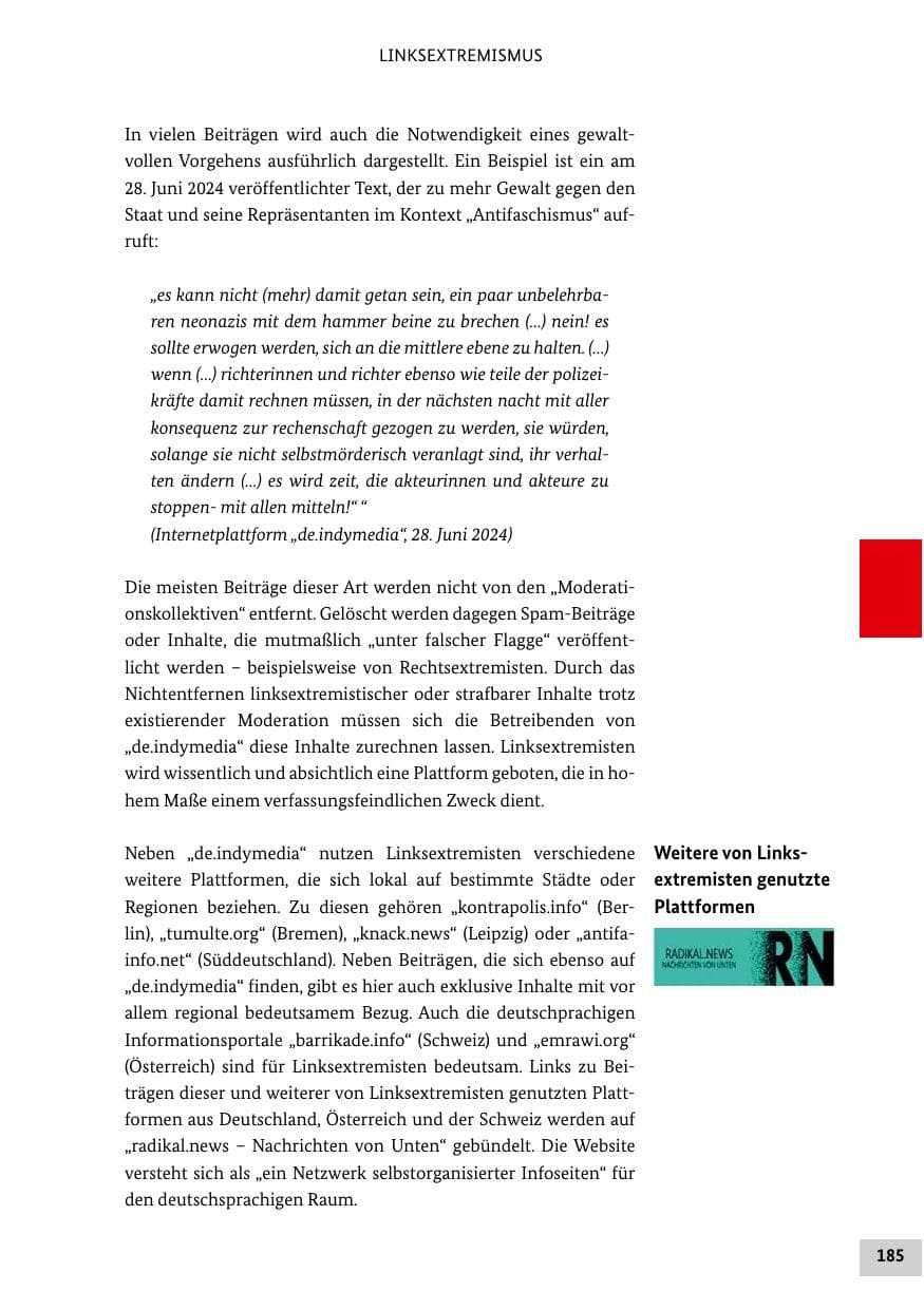 Seite 185 des Verfassungsschutzbericht 2024 Bund