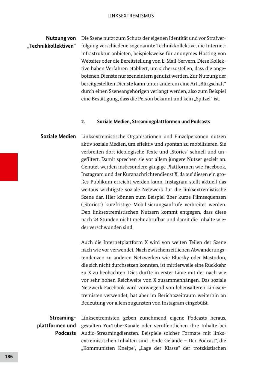 Seite 186 des Verfassungsschutzbericht 2024 Bund