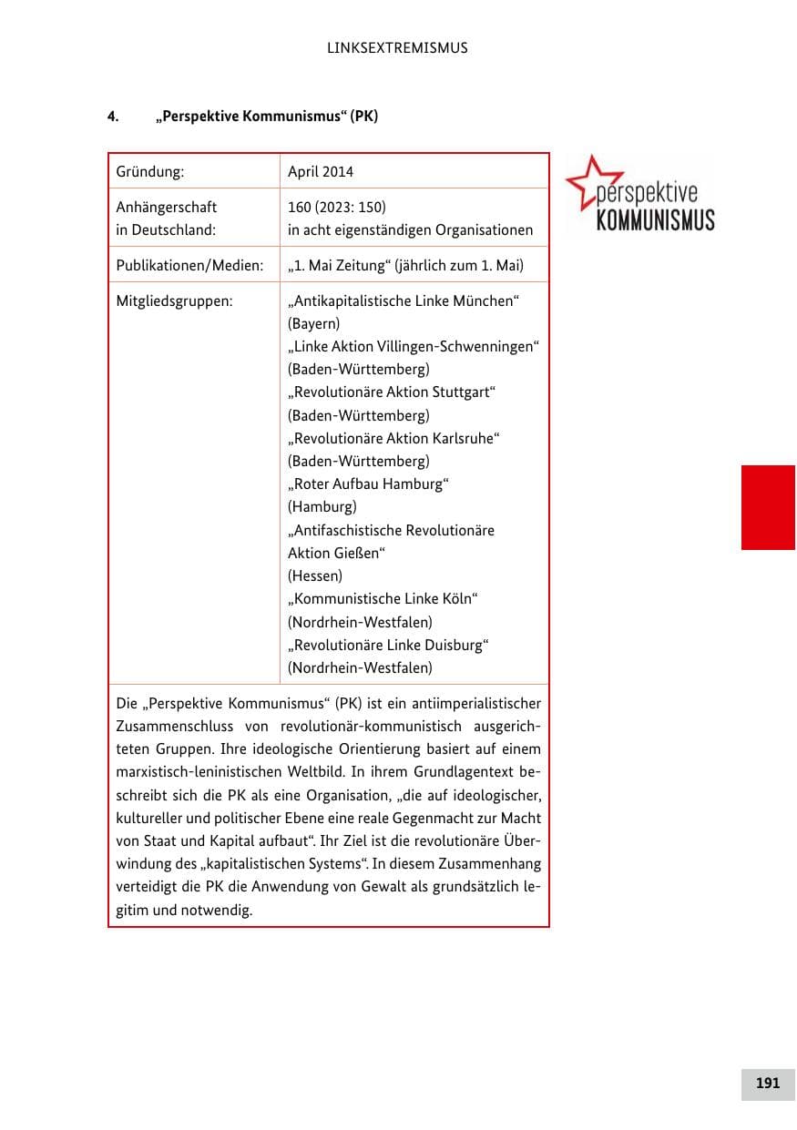 Seite 191 des Verfassungsschutzbericht 2024 Bund