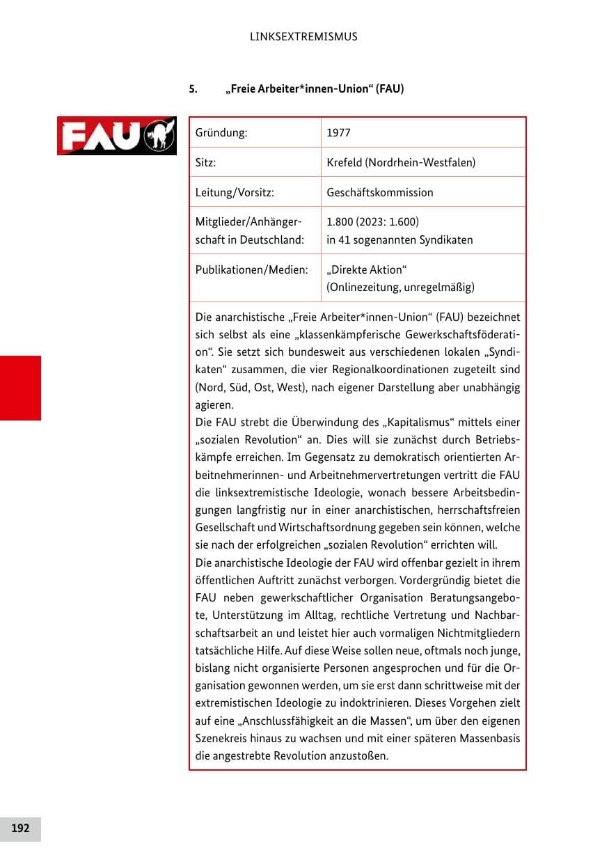 Seite 192 des Verfassungsschutzbericht 2024 Bund