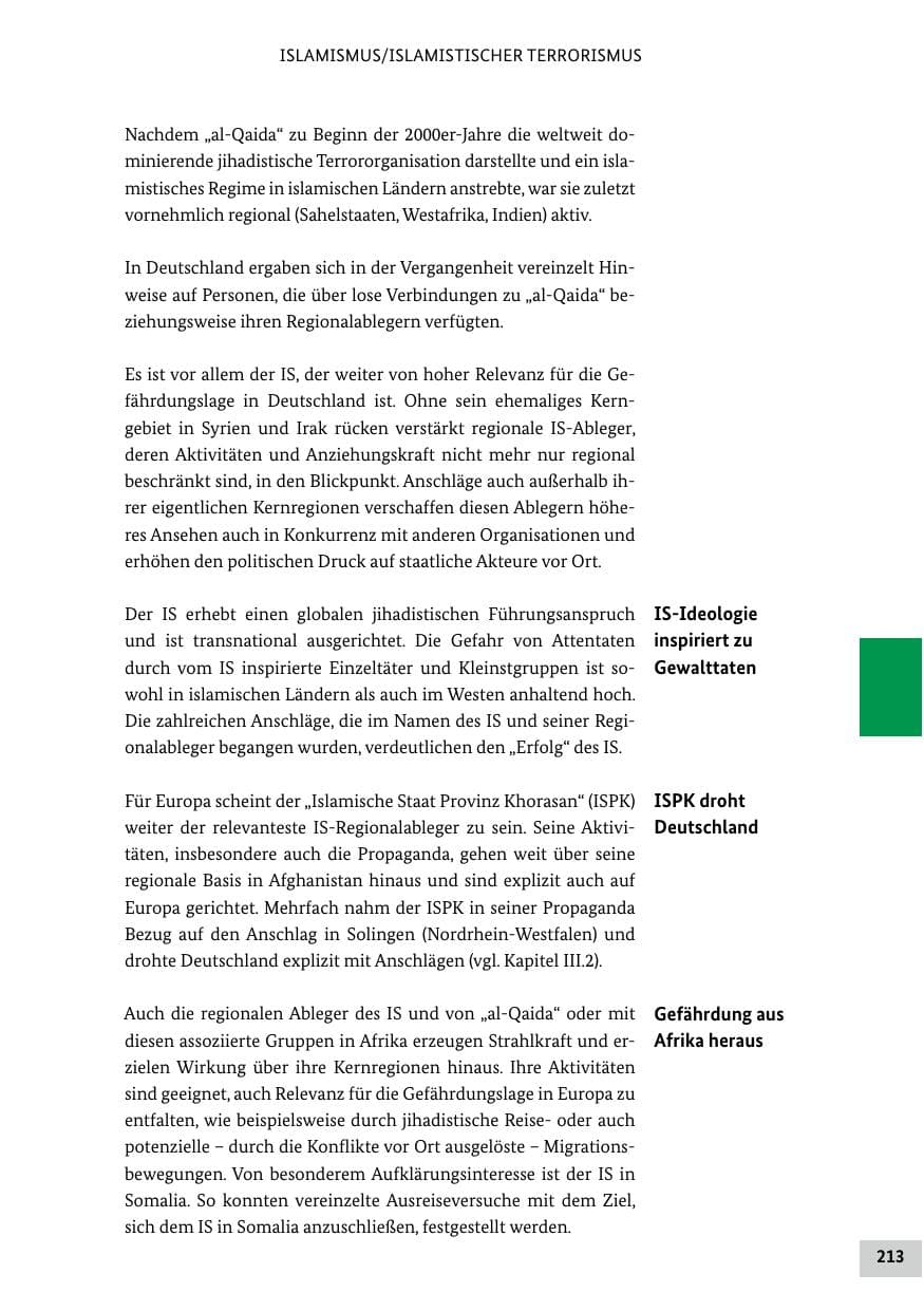 Seite 213 des Verfassungsschutzbericht 2024 Bund