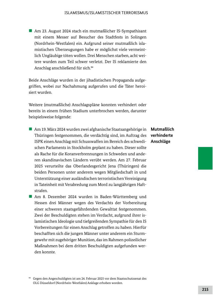 Seite 215 des Verfassungsschutzbericht 2024 Bund