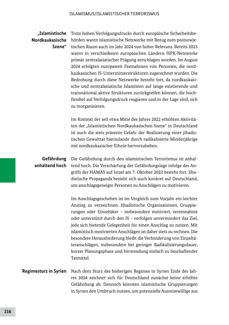 Seite 216 des Verfassungsschutzbericht 2024 Bund