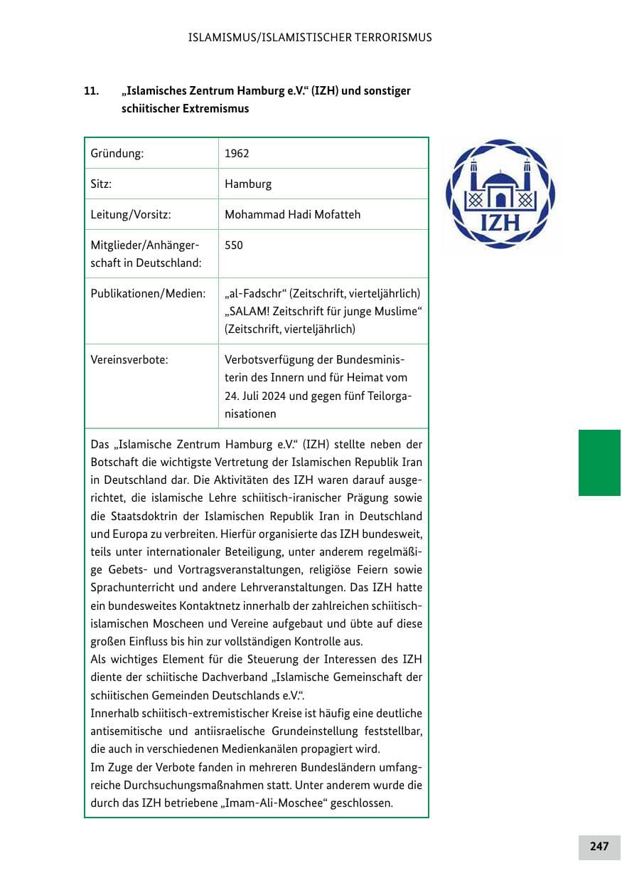 Seite 247 des Verfassungsschutzbericht 2024 Bund