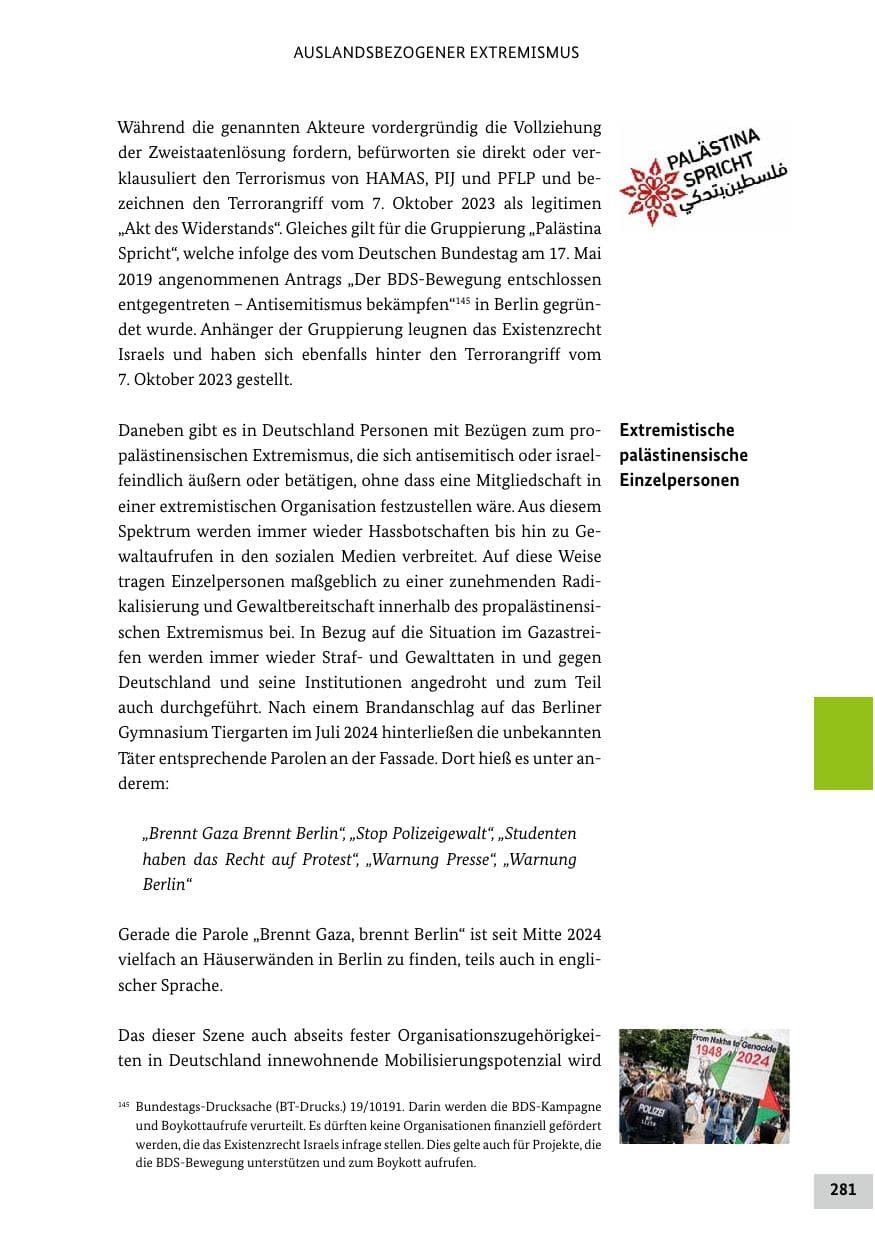 Seite 281 des Verfassungsschutzbericht 2024 Bund