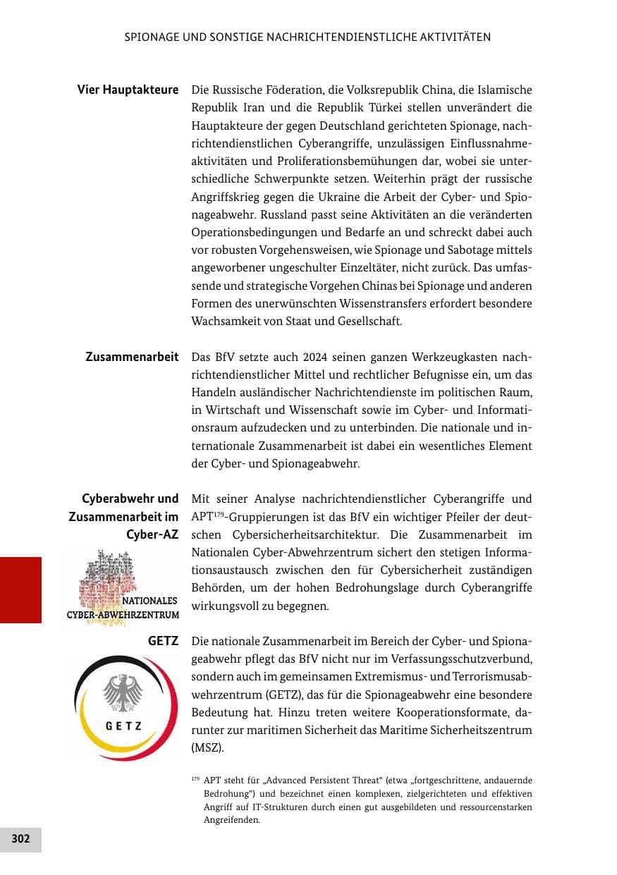Seite 302 des Verfassungsschutzbericht 2024 Bund