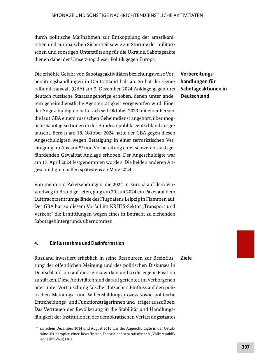 Seite 307 des Verfassungsschutzbericht 2024 Bund