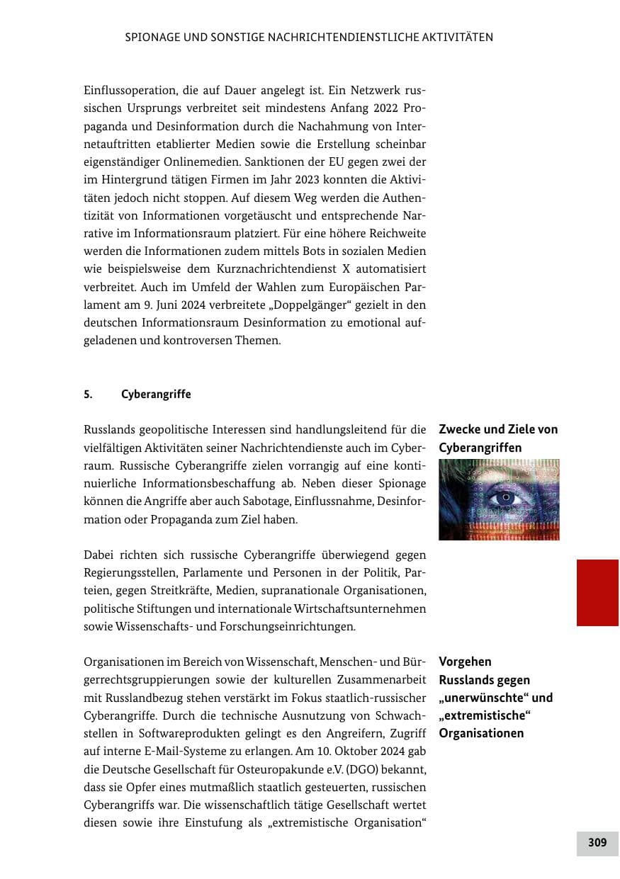 Seite 309 des Verfassungsschutzbericht 2024 Bund
